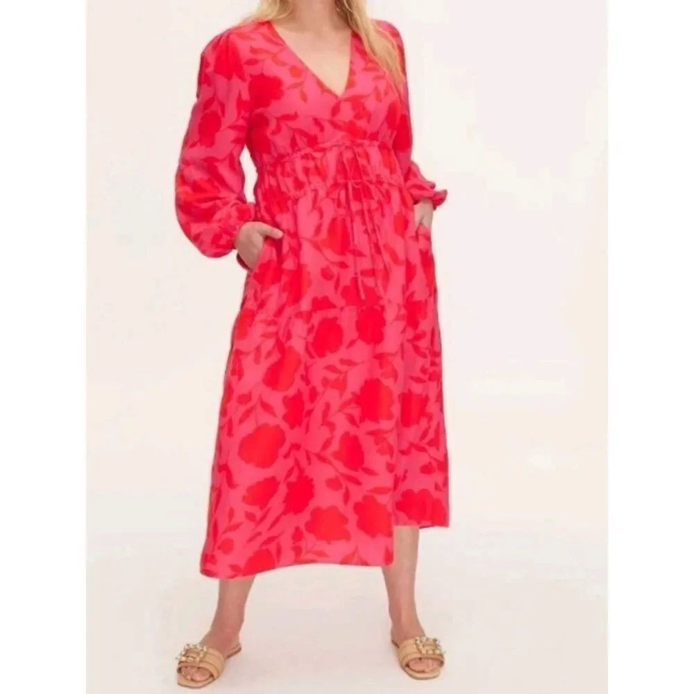 Kate Spade Classic Rose Linen V-Neck Dress Size XXS